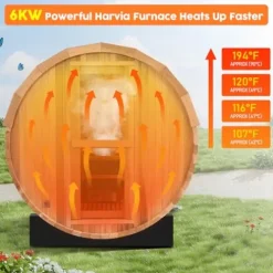 iDOTODO Outdoor Barrel Steam Sauna 2-Person Canadian Hemlock w/Harvia Heater Helmock