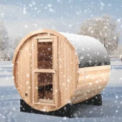 iDOTODO Outdoor Barrel Steam Sauna 2-Person Canadian Hemlock w/Harvia Heater Helmock