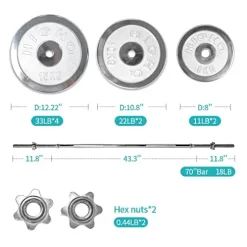 IFAST Barbell Weight Set 210 LBs Adjustable Chrome Cast Plates Squat Deadlift Home Gym – Men & Women