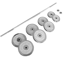 IFAST Barbell Weight Set 210 LBs Adjustable Chrome Cast Plates Squat Deadlift Home Gym – Men & Women