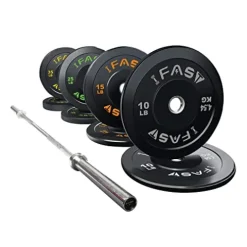 IFAST Home Gym 170LB Olympic Weight Set with 7Ft Barbell Bar, Bumper Plates – 700lb Capacity