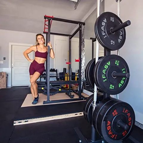 IFAST Power Cage LAT Pull Down System Full Body Workout Equipment with 230lbs Weight Plates and 7FT Barbell