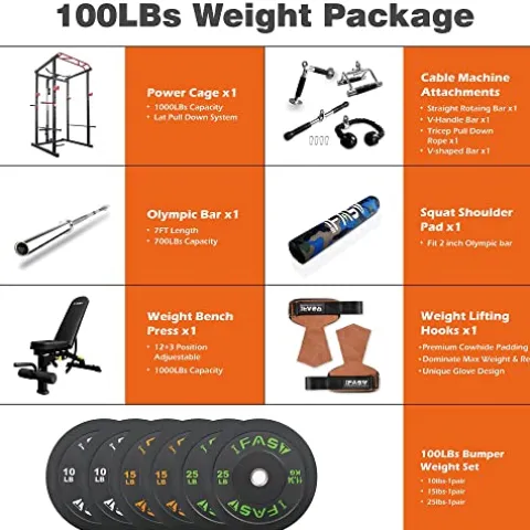 IFAST Power Cage with Lat Pulldown 1000 LBs Capacity Black