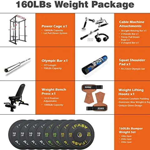 IFAST Power Cage with Lat Pulldown 1000 LBs Capacity Black