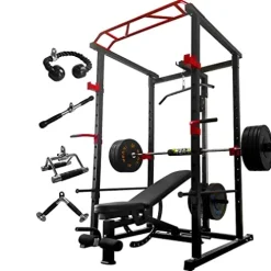 IFAST Power Cage with LAT Pull down System, Squat Rack, Weight Bench, 370lbs Weight Plates