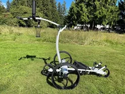 Insanity Golf Electric Golf Trolley with Remote Control, Aluminum Frame, Lithium-Ion Battery – White Cart & Black Wheels