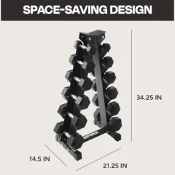 Inspire Fitness 210 lb Rubber Dumbbell Set with Rack Black