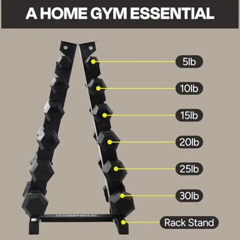 Inspire Fitness 210 lb Rubber Dumbbell Set with Rack Black