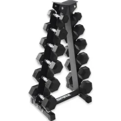 Inspire Fitness 210 lb Rubber Dumbbell Set with Rack Black