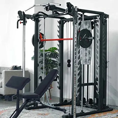 Inspire Fitness SCS Smith System – Cage System – Functional Trainer Home Gym With Smith Machine – Cable Machine – D Handles, Ankle Strap, Multi-Function Belt – Inspire SCS System (No Bench)