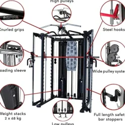 Inspire Fitness SCS Smith System – Cage System – Functional Trainer Home Gym With Smith Machine – Cable Machine – D Handles, Ankle Strap, Multi-Function Belt – Inspire SCS System (No Bench)