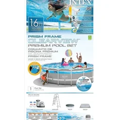 Intex Clearview Prism Frame Above Ground Swimming Pool Gray