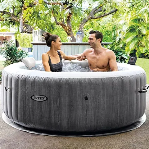 Intex 28439EP PureSpa Plus Greywood Portable Inflatable Bubble Hot Tub Jet Spa Multicolor