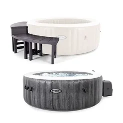 Intex 28439EP PureSpa Plus Greywood Portable Inflatable Bubble Hot Tub Jet Spa Multicolor