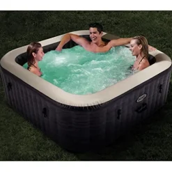 Intex 28449EP PureSpa Plus Greystone Inflatable Square Hot Tub Gray