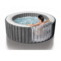 Intex Greywood Deluxe 4 Person Inflatable Hot Tub Spa Wood Grain Pattern