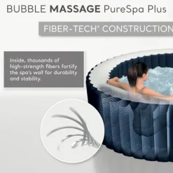 Intex Handheld Pool Vacuum Cleaner with Brush Heads and 6 Person Bubble Massage Hot Tub Spa Cobalt Blue