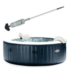 Intex Handheld Pool Vacuum Cleaner with Brush Heads and 6 Person Bubble Massage Hot Tub Spa Cobalt Blue