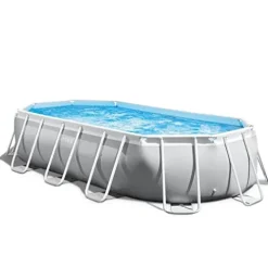 Intex Oval Above Ground Swimming Pool Set Gray Blue