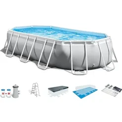 Intex Oval Above Ground Swimming Pool Set Gray Blue