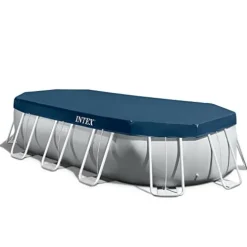 Intex Oval Above Ground Swimming Pool Set Gray Blue