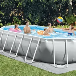Intex Oval Above Ground Swimming Pool Set Gray Blue