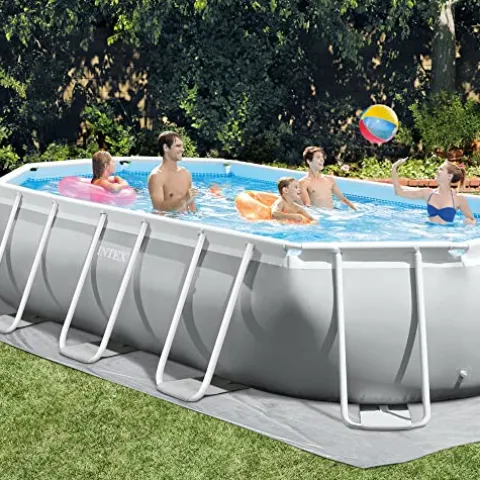 Intex Oval Above Ground Swimming Pool Set Gray Blue