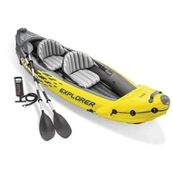 Intex 2-Person Inflatable Kayak with Oars, Air Pump & 4-Person Boat with Oars, Pump