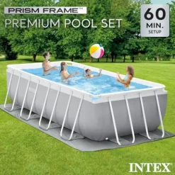 Intex Prism Frame Rectangular Above Ground Swimming Pool Set Light Grey