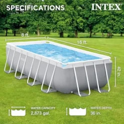 Intex Prism Frame Rectangular Above Ground Swimming Pool Set Light Grey
