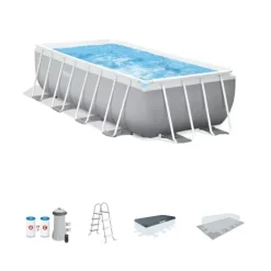Intex Prism Frame Rectangular Above Ground Swimming Pool Set Light Grey