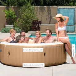 Intex PureSpa Bubble Massage Inflatable Hot Tub Set, 6 Person, Tan