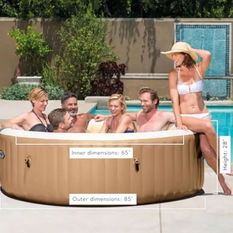 Intex PureSpa Bubble Massage Inflatable Hot Tub Set, 6 Person, Tan