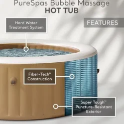 Intex PureSpa Bubble Massage Inflatable Hot Tub Set, 6 Person, Tan