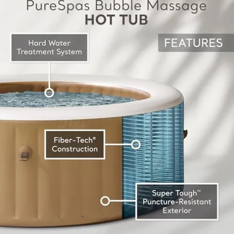 Intex PureSpa Bubble Massage Inflatable Hot Tub Set, 6 Person, Tan
