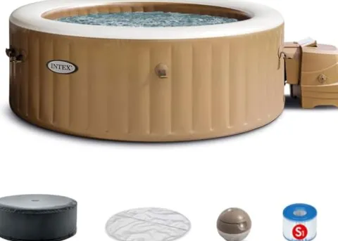 Intex PureSpa Bubble Massage Inflatable Hot Tub Set, 6 Person, Tan