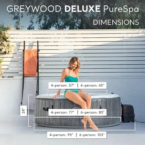 Intex PureSpa Plus 6 Person Inflatable Outdoor Hot Tub Spa Greywood