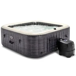 Intex PureSpa Plus 6 Person Inflatable 94″ Square Outdoor Hot Tub Spa with 170 Bubble AirJets, Insulated Cover & LED Color Changing Lights Square Greystone