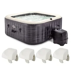 Intex PureSpa Plus 4 Person Inflatable Square Hot Tub Gray with Headrest Pillow 4 Pack