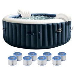 Intex PureSpa Plus 4 Person Portable Inflatable Outdoor Bubble Jet Spa Hot Tub Blue