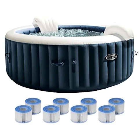 Intex PureSpa Plus 4 Person Portable Inflatable Outdoor Bubble Jet Spa Hot Tub Blue