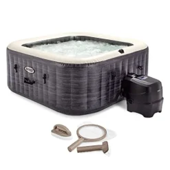 Intex PureSpa Plus Greystone Inflatable Square Outdoor Hot Tub Spa Gray