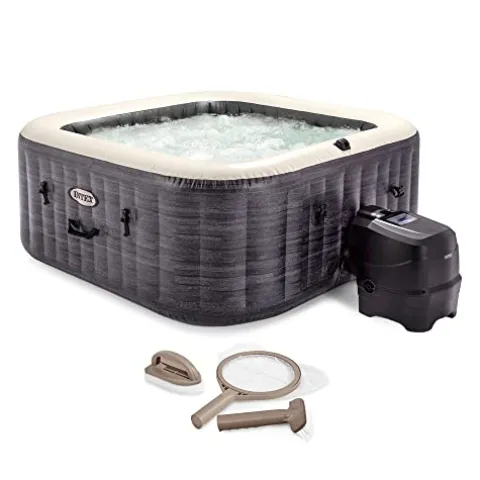 Intex PureSpa Plus Greystone Inflatable Square Outdoor Hot Tub Spa Gray