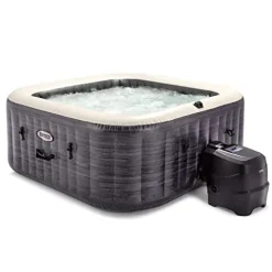 Intex PureSpa Plus Greystone Inflatable Square Outdoor Hot Tub Spa Gray