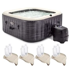 Intex PureSpa Plus Greystone Inflatable Hot Tub with Tray Attachments Gray