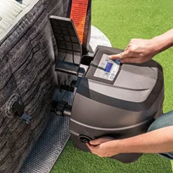 Intex PureSpa Plus Greystone Inflatable Square Outdoor Hot Tub Spa Gray