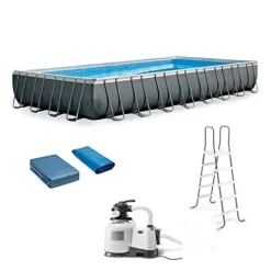 Intex Rectangular Ultra XTR Frame Above Ground Swimming Pool with Pump, Sand Filter, Pool Ladder, Ground Cloth, and Pool Cover