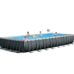 Intex Rectangular Ultra XTR Frame Above Ground Swimming Pool with Pump, Sand Filter, Pool Ladder, Ground Cloth, and Pool Cover