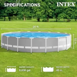 Intex Steel Frame Round Above Ground Swimming Pool Set Gray