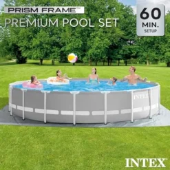 Intex Steel Frame Round Above Ground Swimming Pool Set Gray